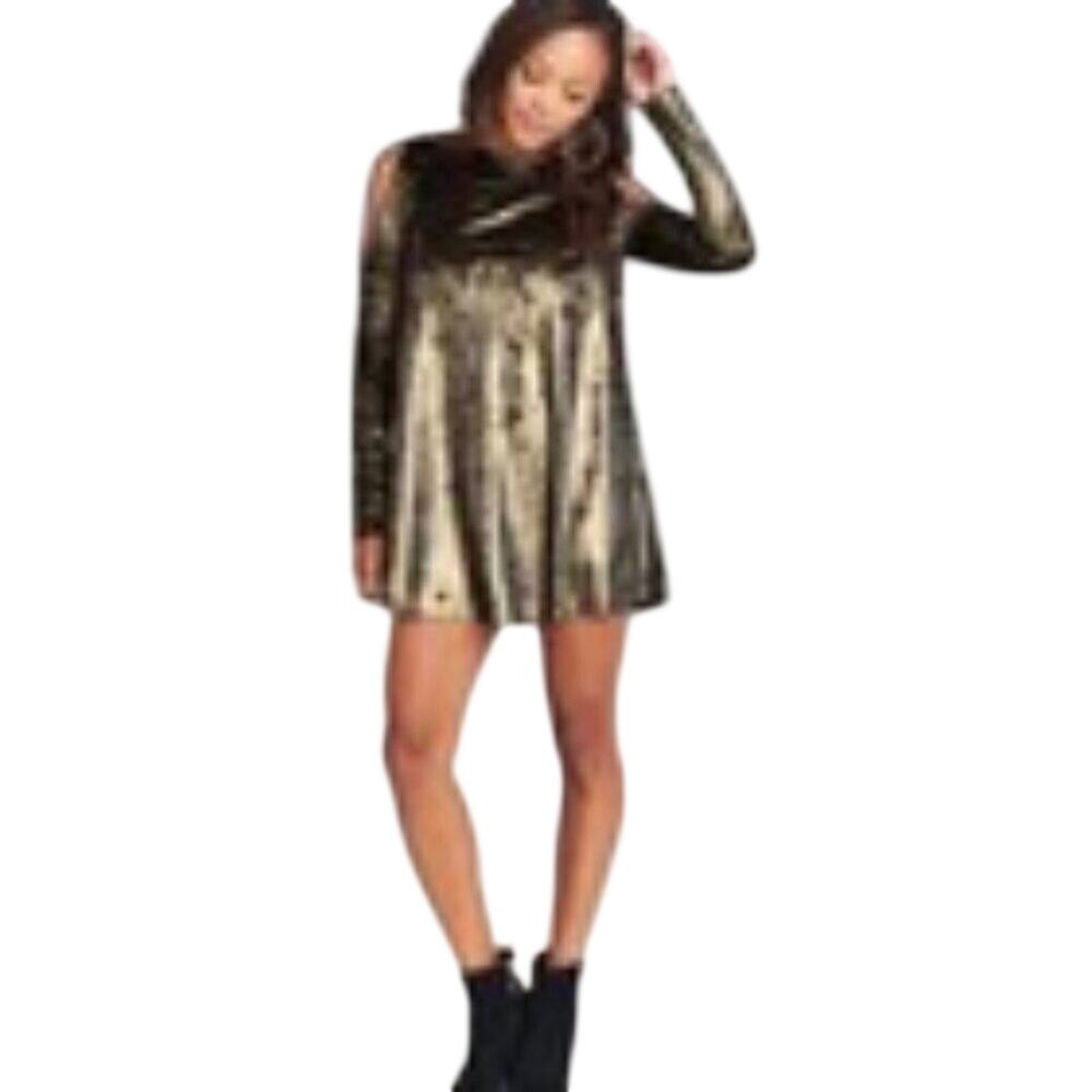 NWT Show Me Your MuMu Metallic Crushed Velvet Tunic Dress Swing Mini Glam Retro